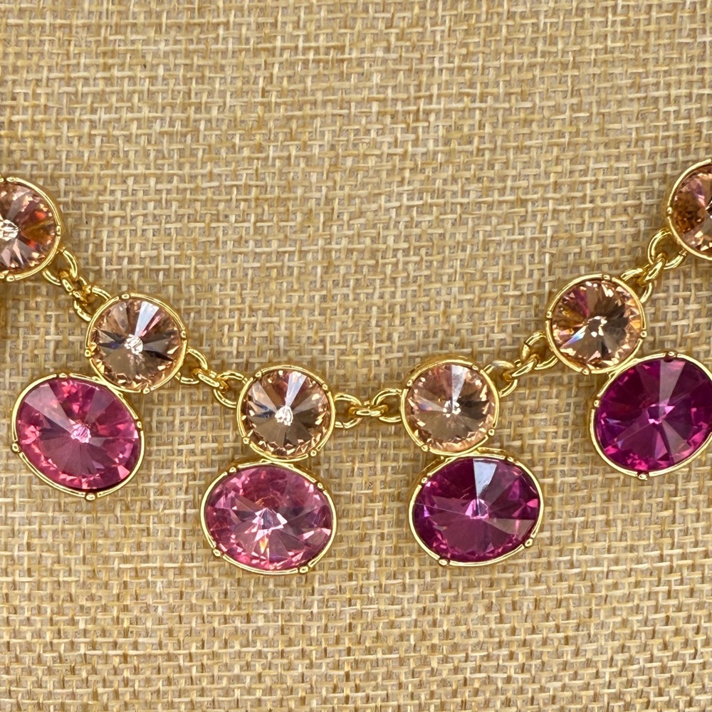 Talbots Gold and Pink Double Crystal Row Statement Necklace - Picture 5 of 10